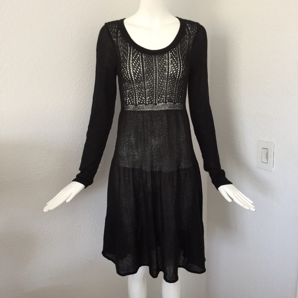 Peruvian connection open knit black alpaca sweater dress